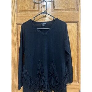 Tribella Black Long Sleeve Top With Boho Fringe on the Bottom